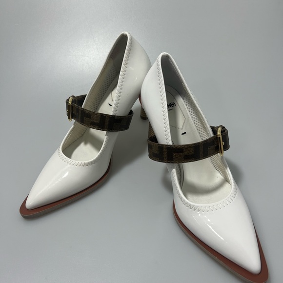 Fendi Wo Patent Neoprene Mary Jane Pumps Heels White Women’s EU 36/US 6 - Picture 2 of 11